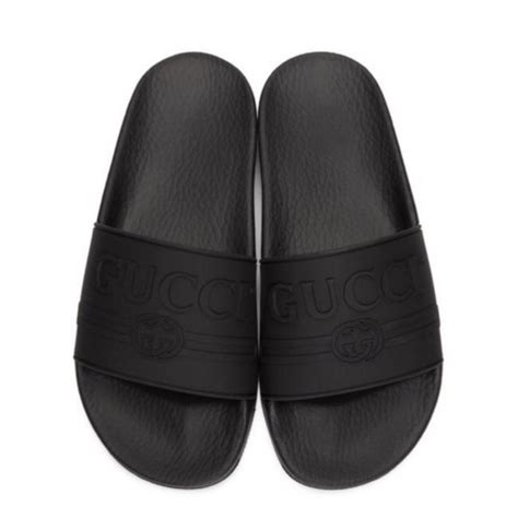 gucci logo embossed rubber slides|Gucci rubber slides women's.